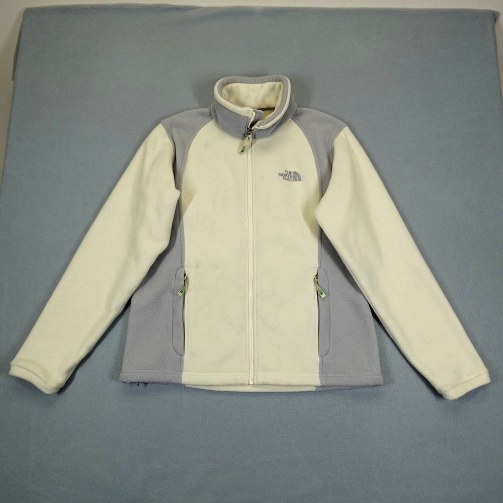 The North Face Fleece Jacket Womens L Cream Gray Full Zip Hiking Outdoor Warm